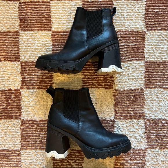 Sorel Women's Brex Heel Chelsea Boots Black White Waterproof Winter Shoe Slip On - Picture 2 of 5